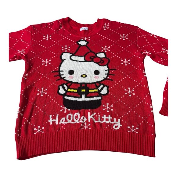 Hello Kitty Christmas Sweater Santa Red L Hybrid Apparel Holiday Knit Preowned - Picture 2 of 8